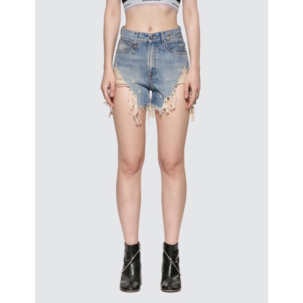 R13 Denim Shredded Slouch Shorts